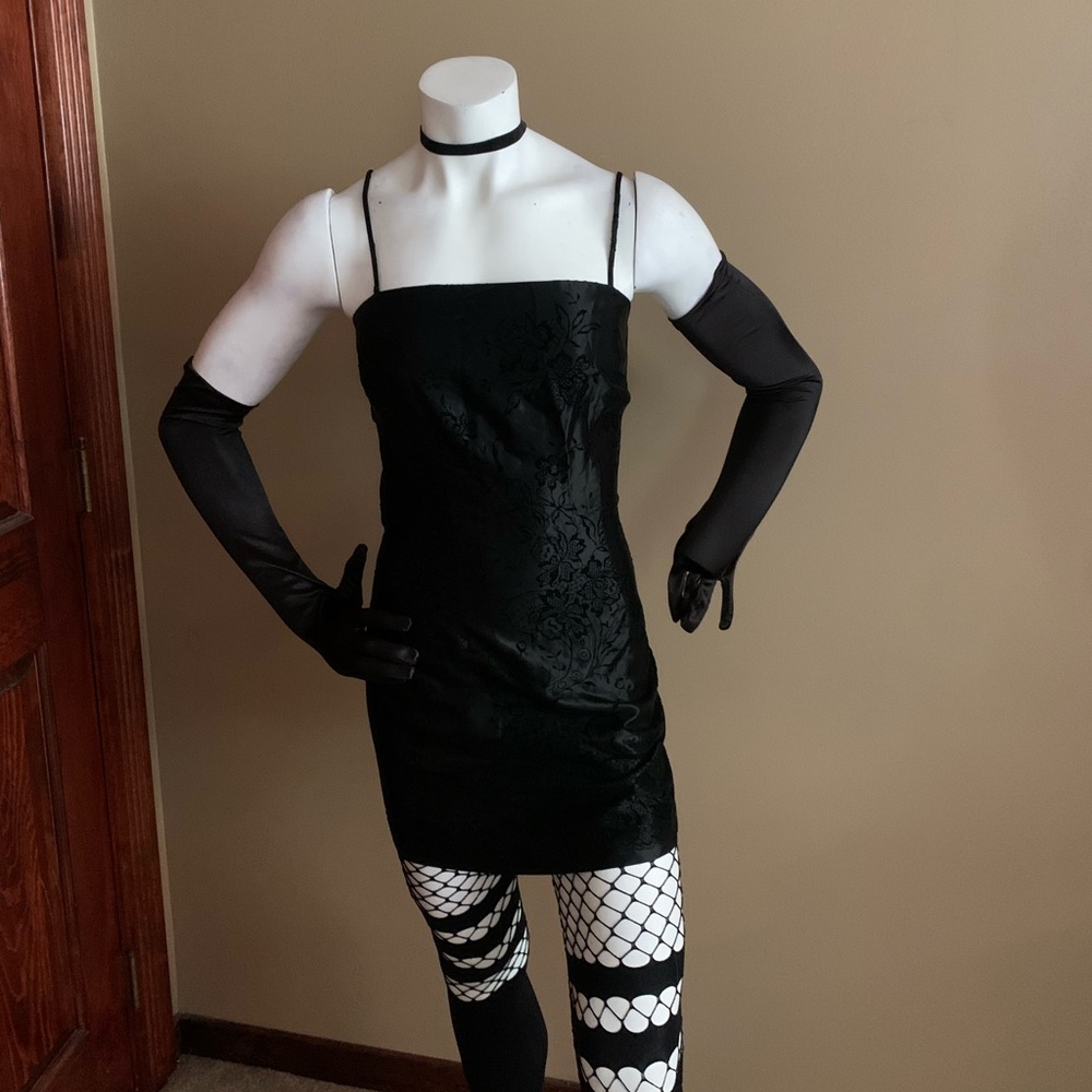 Vintage Y2K black satin like burnout velvet  XOXO mini dress sz 3